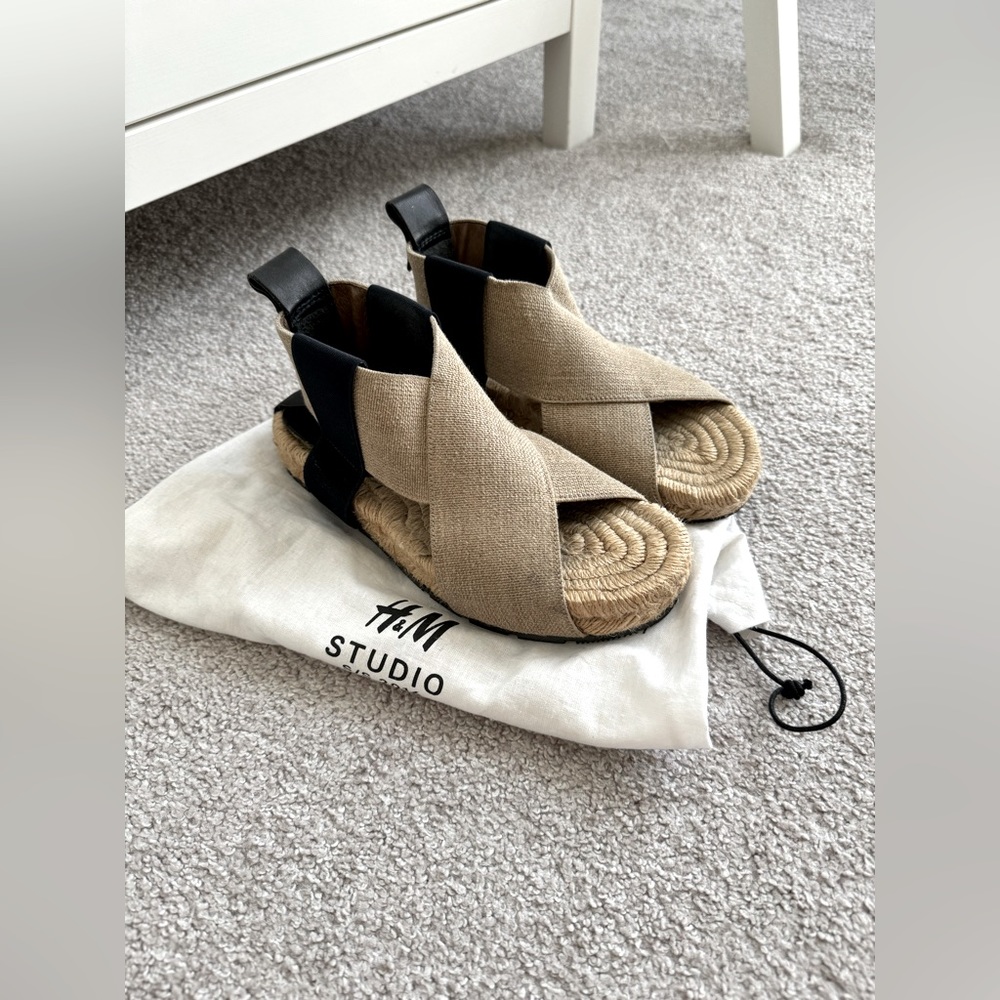 H&M STUDIO genuine leather and jute SANDALS SIZE 7